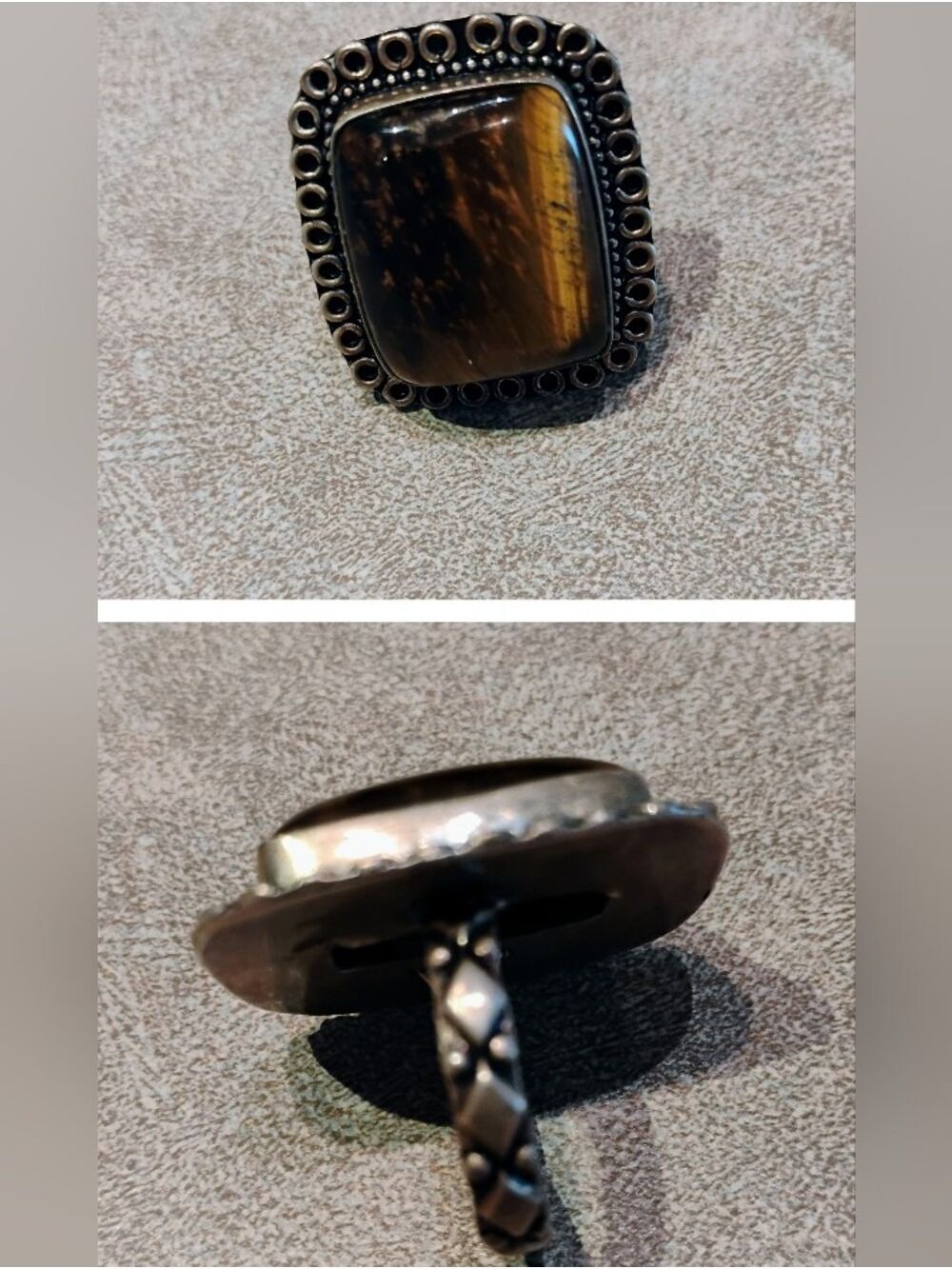 Gorgeous Sterling Silver Plated Tiger's Eye Stone Ring Size 8